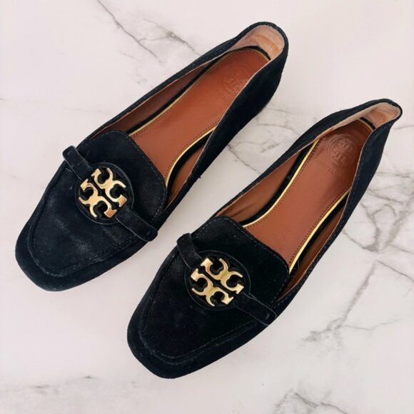 Tory Burch Black Flats with Gold Logo - Picture 1 of 8